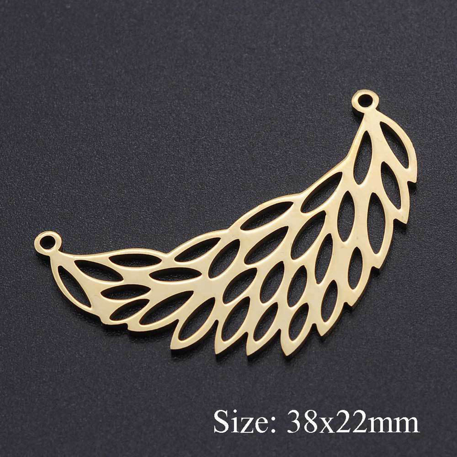 Picture of 201 Stainless Steel Connectors Multicolor Feather Hollow 38mm x 22mm