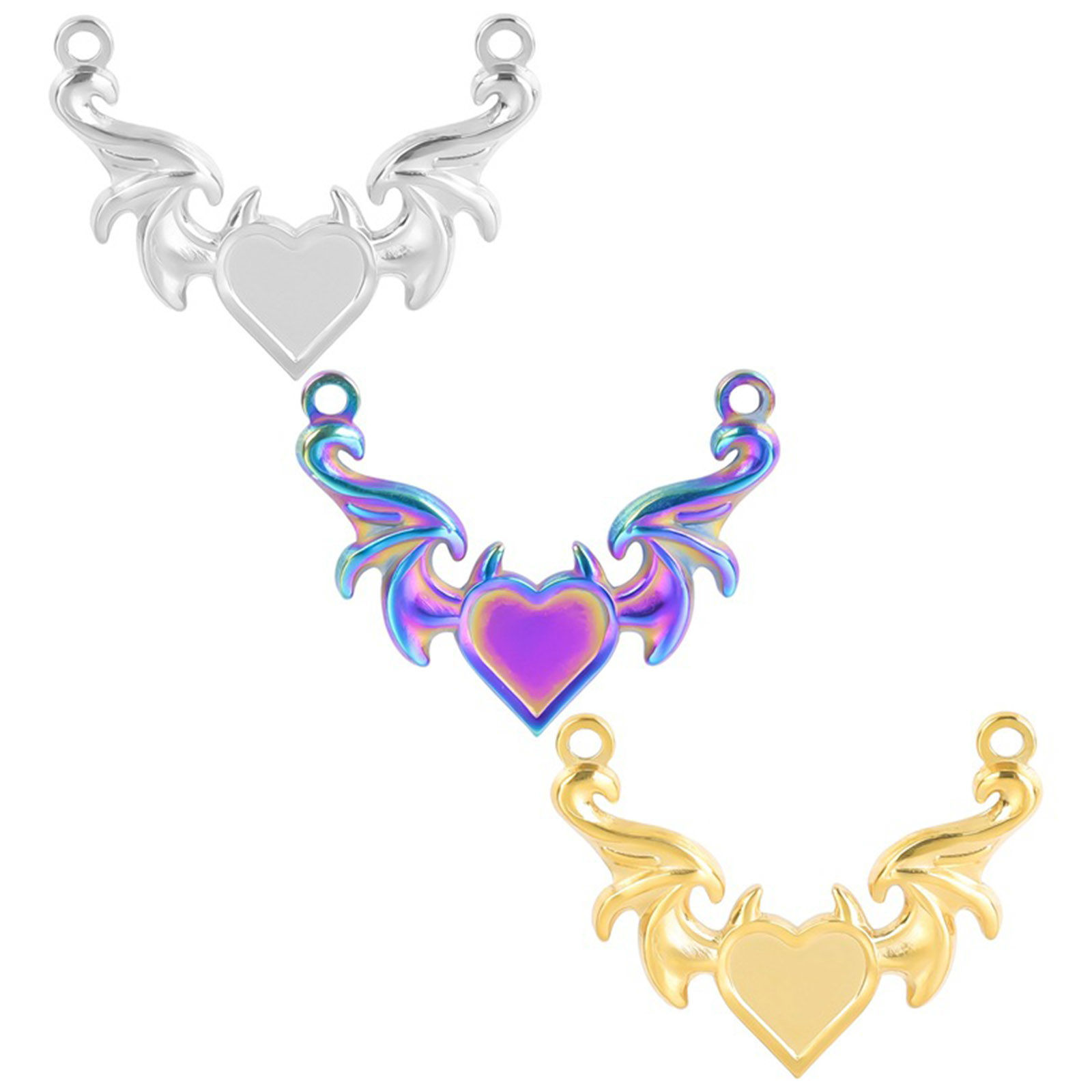 Picture of 304 Stainless Steel Charms Multicolor Wing Heart 23mm x 30mm