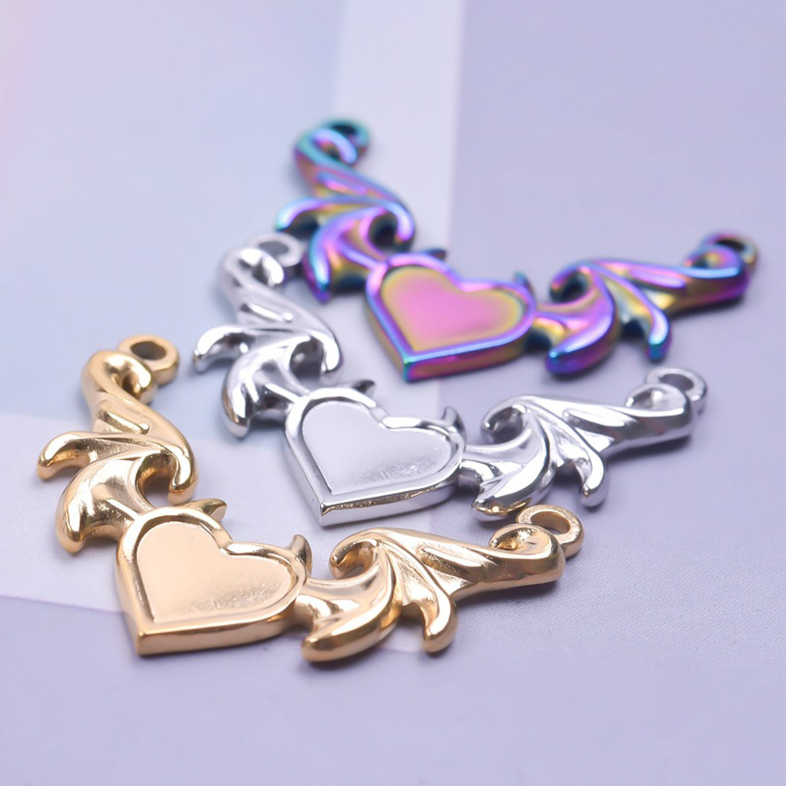 Picture of 304 Stainless Steel Charms Multicolor Wing Heart 23mm x 30mm