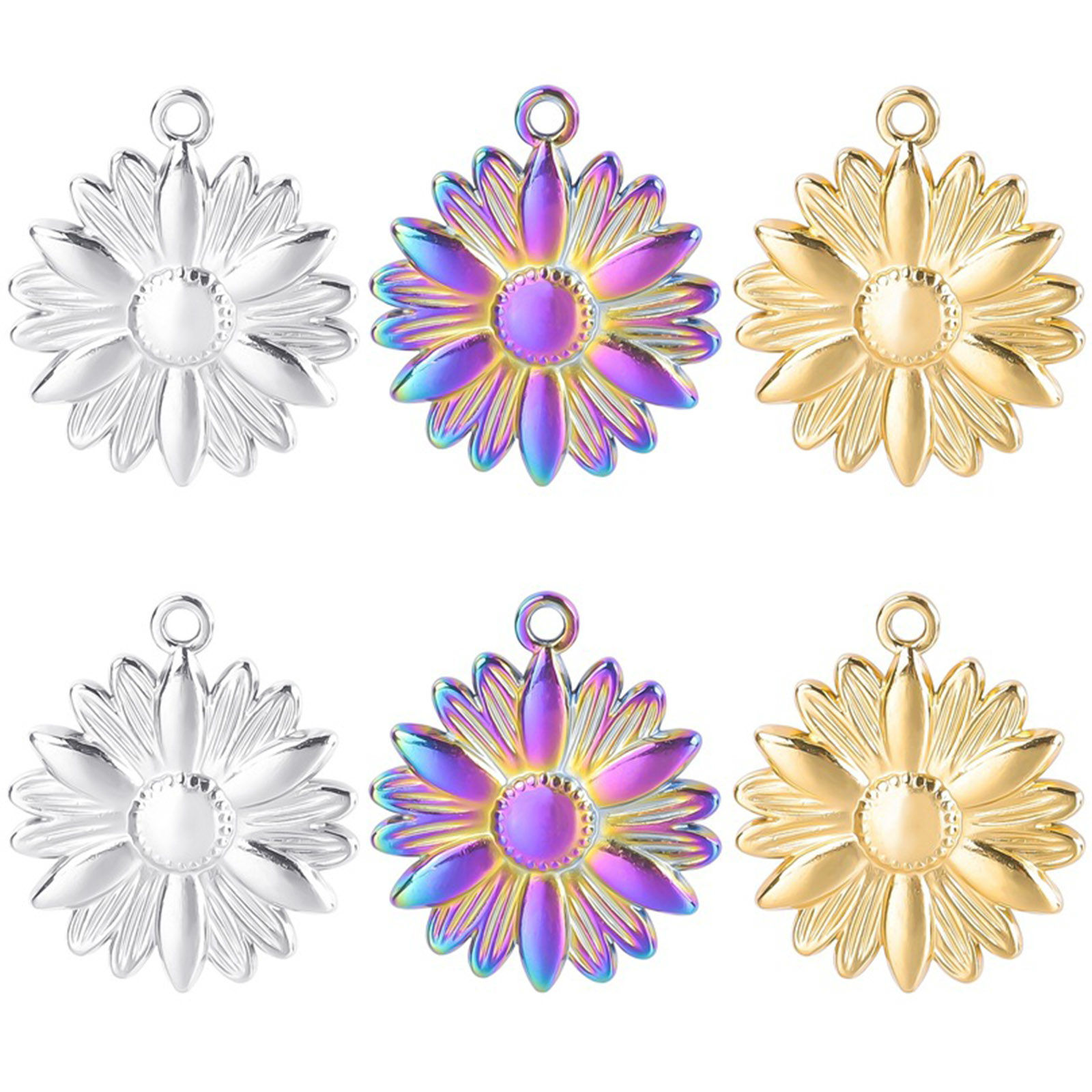 Image de Breloques en 304 Acier Inoxydable Tournesol Multicolore 26mm x 22mm , 1 Pièce