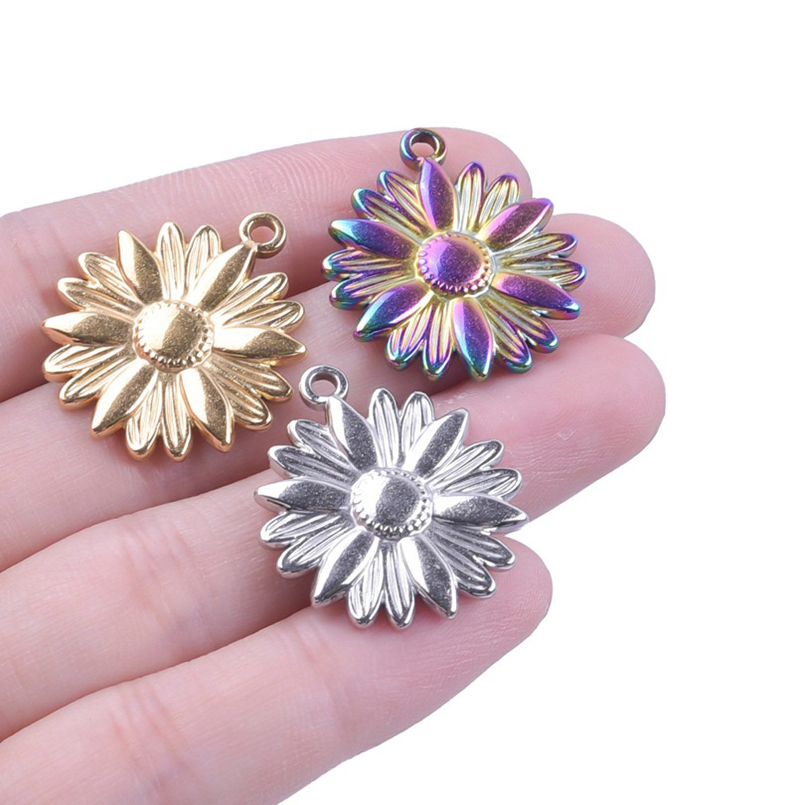 Image de Breloques en 304 Acier Inoxydable Tournesol Multicolore 26mm x 22mm , 1 Pièce