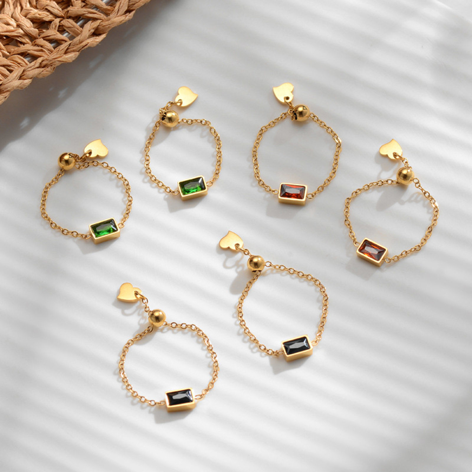 Image de Bagues Réglables Coulissantes en 304 Acier Inoxydable Élégant Doré à Zircone Cubique Multicolore 21mm (Taille d'US: 11.5) , 1 Pièce