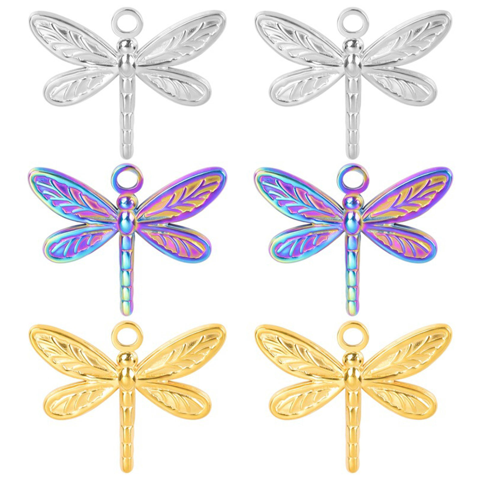 Picture of 304 Stainless Steel Charms Multicolor Dragonfly Animal 20mm x 25mm