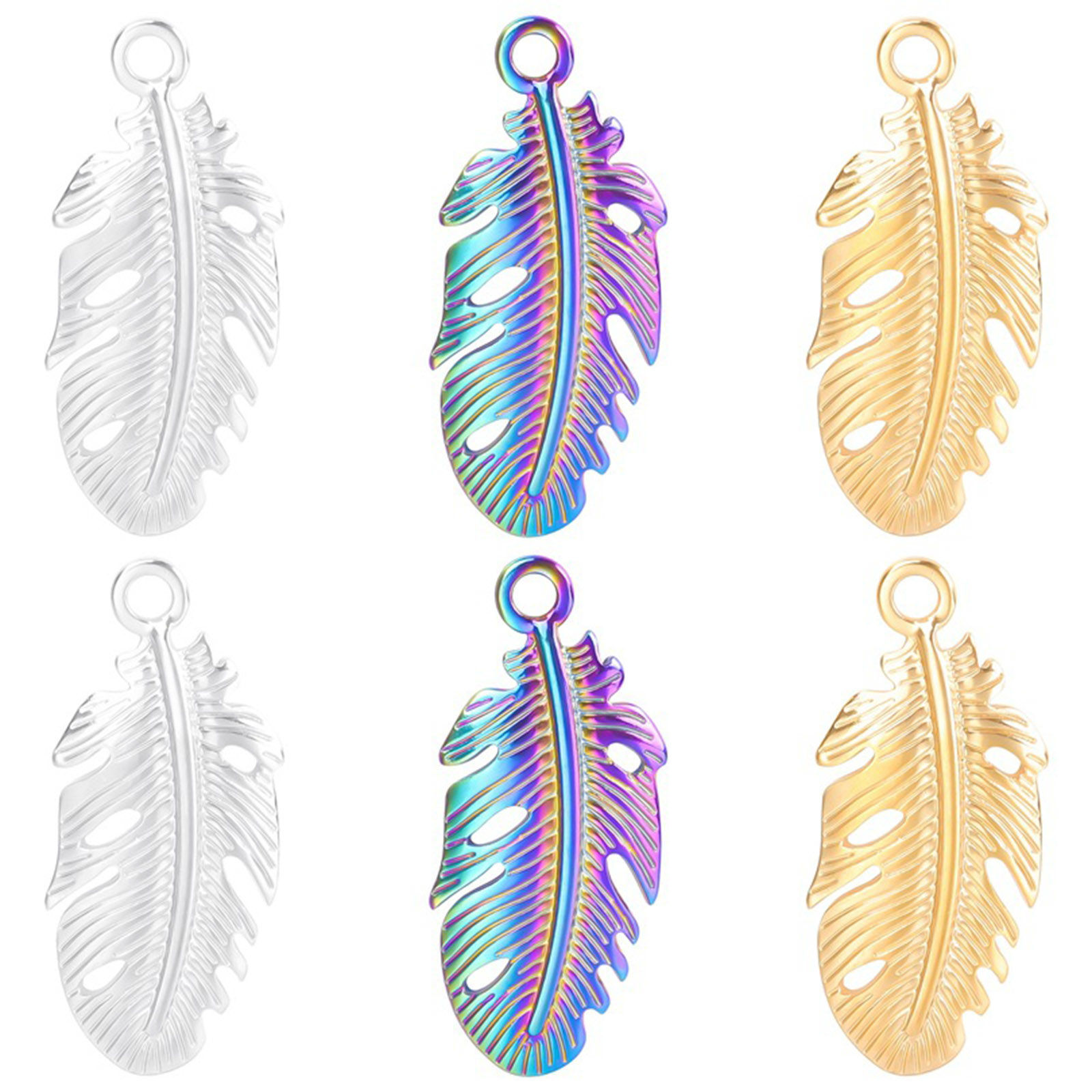 Bild von 304 Edelstahl Charms Feder Bunt 35mm x 15mm, 1 Stück