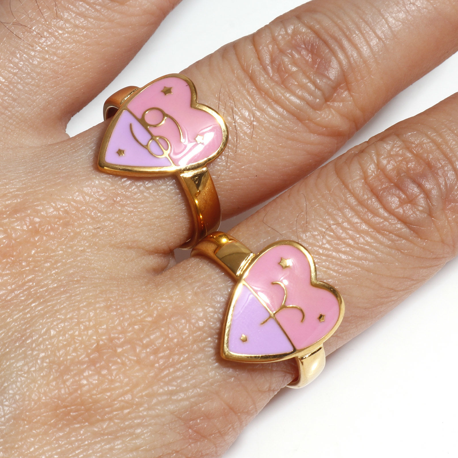 Image de Bagues Ouvert en 304 Acier Inoxydable La Saint Valentin Doré Rose & Violet Cœur Constellation Émail 17.3mm (Taille d'US: 7) , 1 Pièce