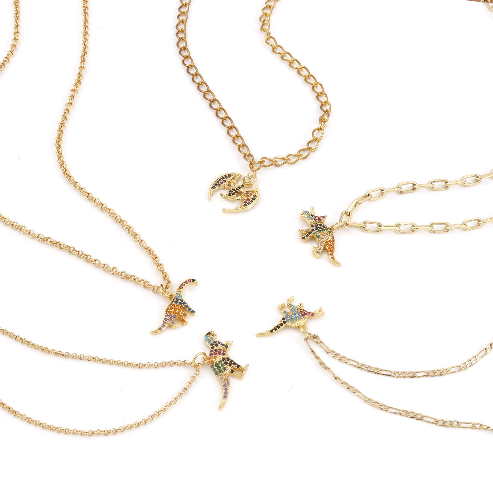 Image de Breloques en Laiton Doré Dinosaures Micro Pave à Strass Coloré 1 Pièce