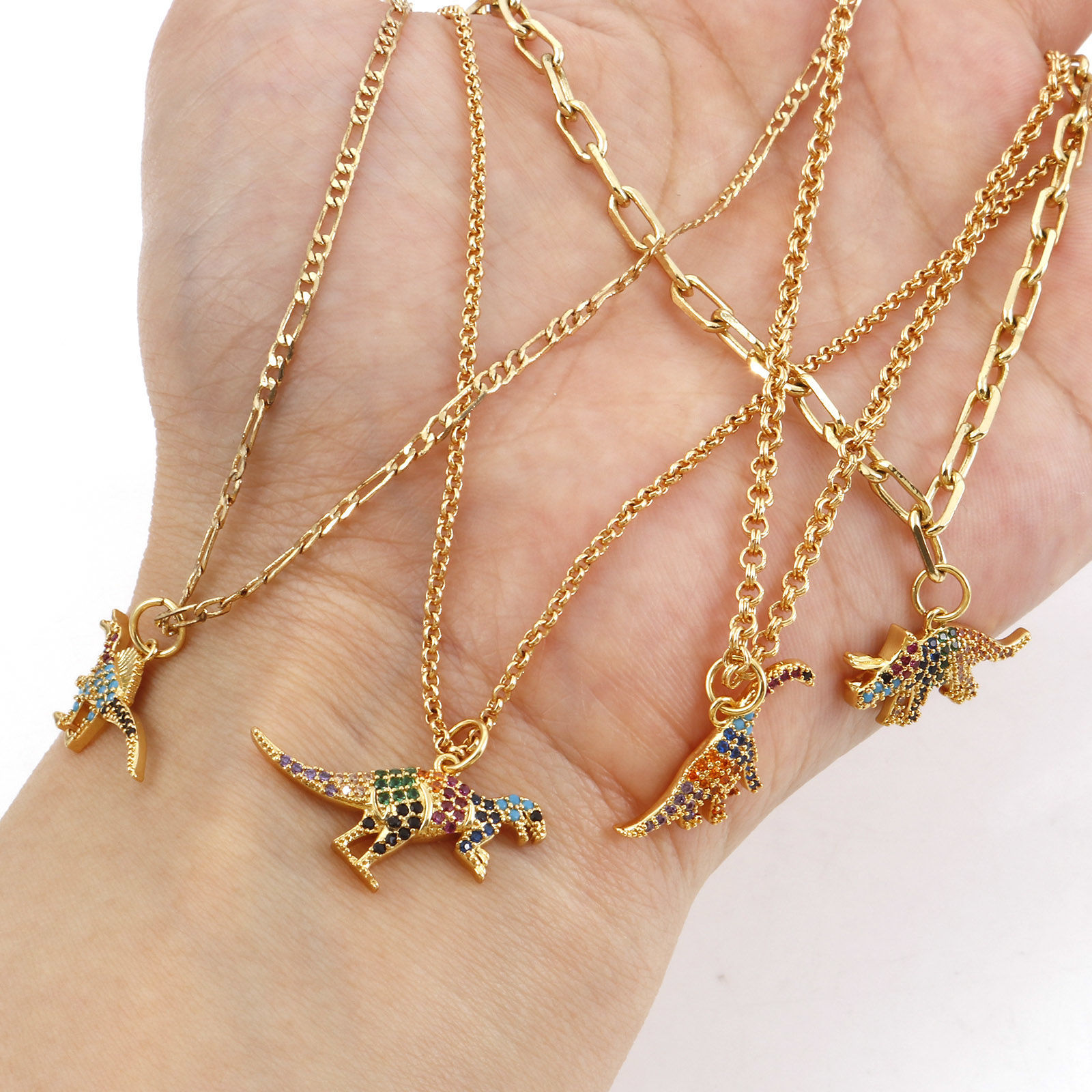 Image de Breloques en Laiton Doré Dinosaures Micro Pave à Strass Coloré 1 Pièce