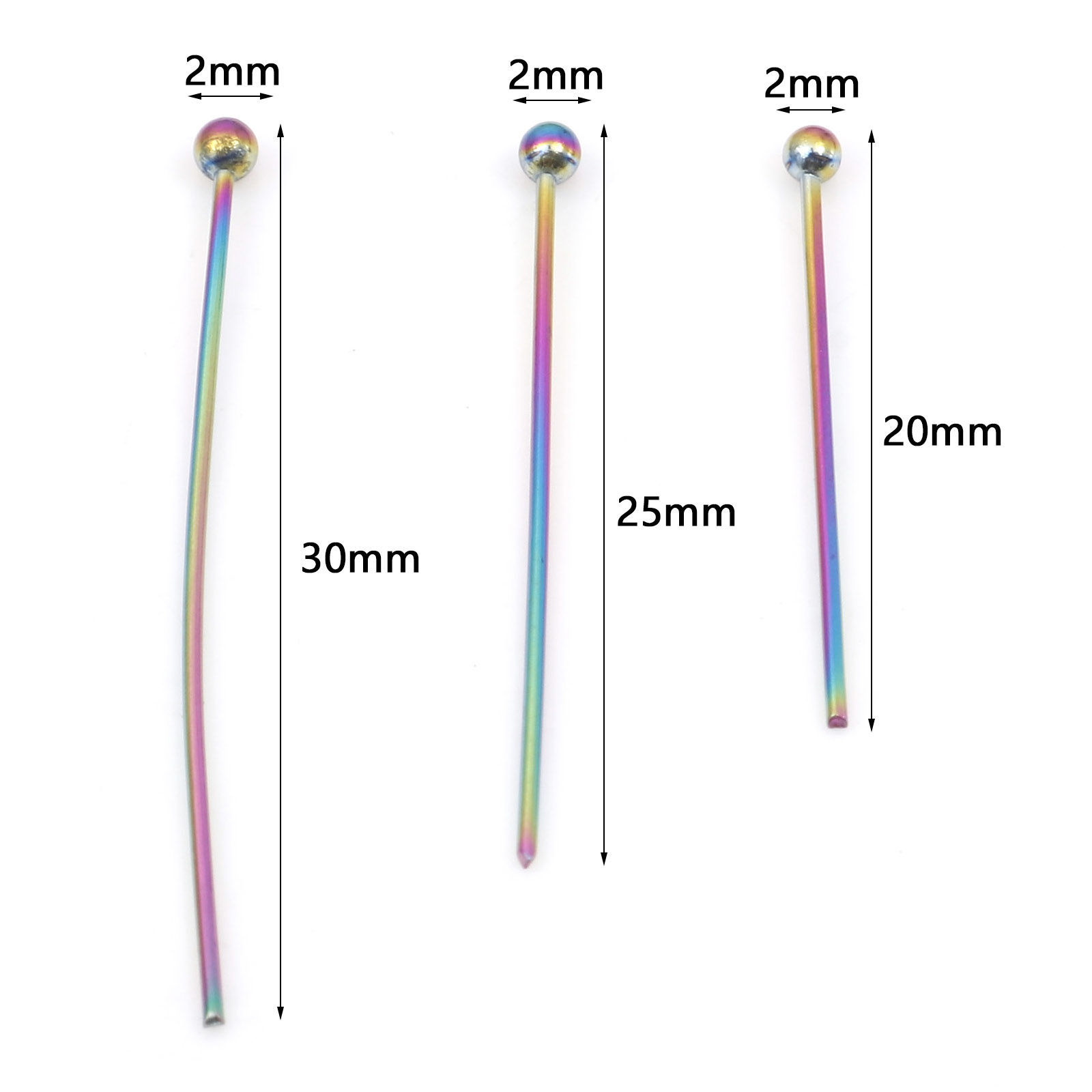 Bild von 0.6mm Edelstahl Kopfstifte mit Kugel Bunt 10 Stück