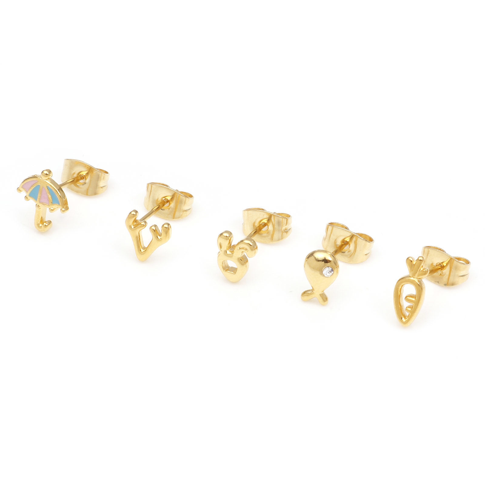 Picture of 304 Stainless Steel Stylish Ear Post Stud Earrings Gold Plated Carrot Deer Horn/ Antler