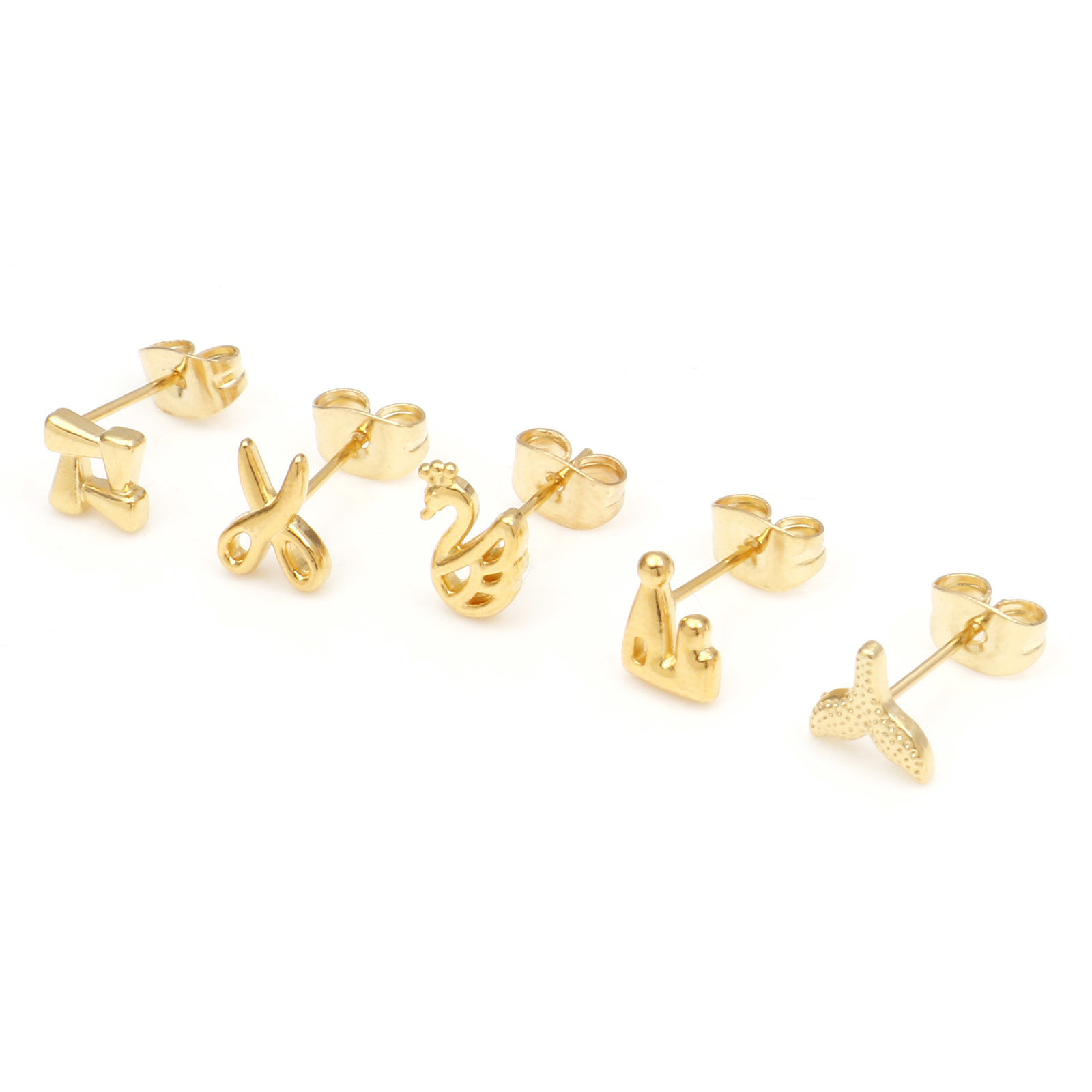 Picture of 304 Stainless Steel Stylish Ear Post Stud Earrings Gold Plated Fishtail Scissors