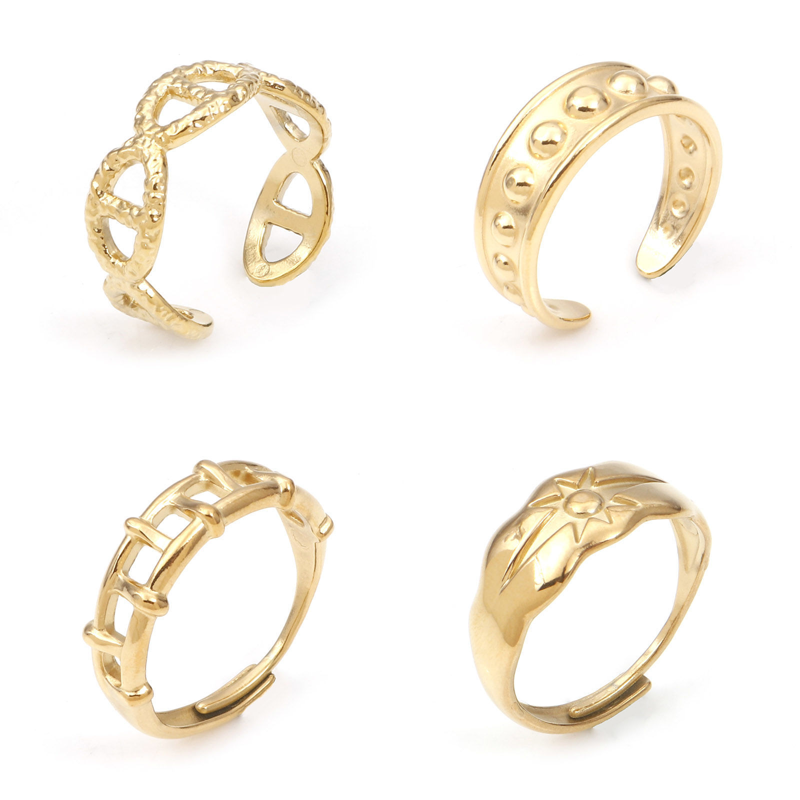 Picture of 304 Stainless Steel Stylish Open Rings Gold Plated Link Chain Star