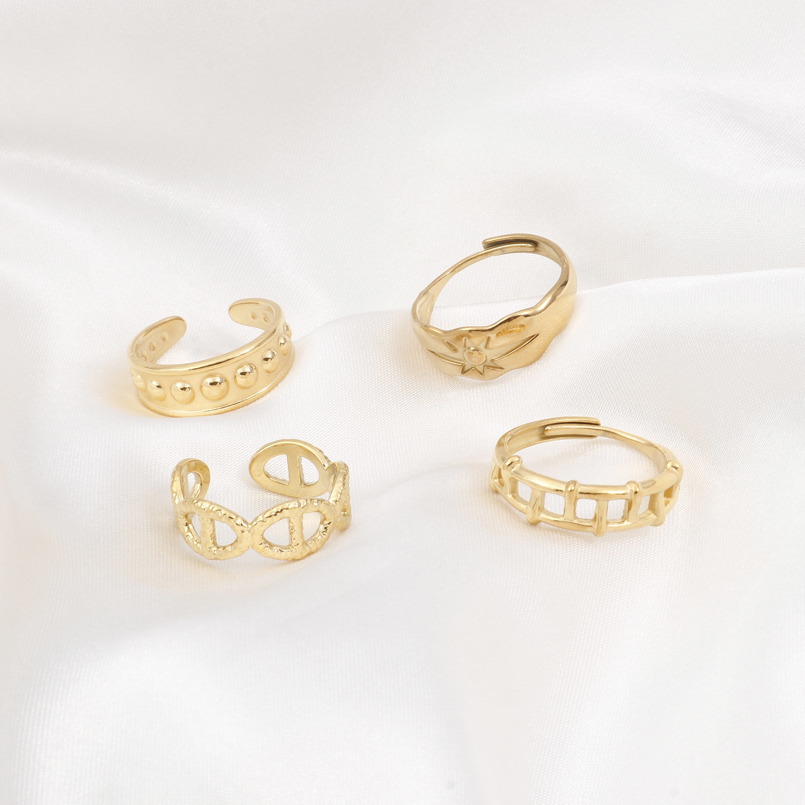 Picture of 304 Stainless Steel Stylish Open Rings Gold Plated Link Chain Star