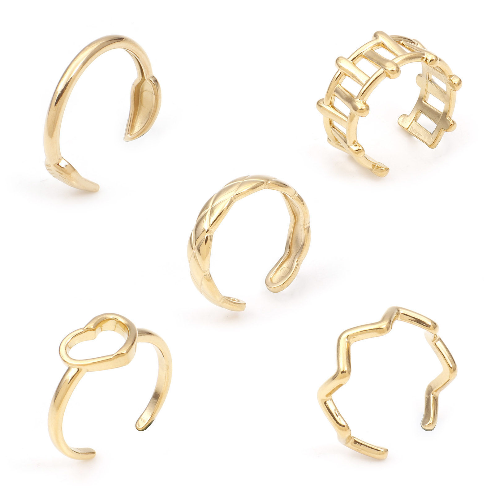 Picture of 304 Stainless Steel Stylish Open Rings Gold Plated Wave