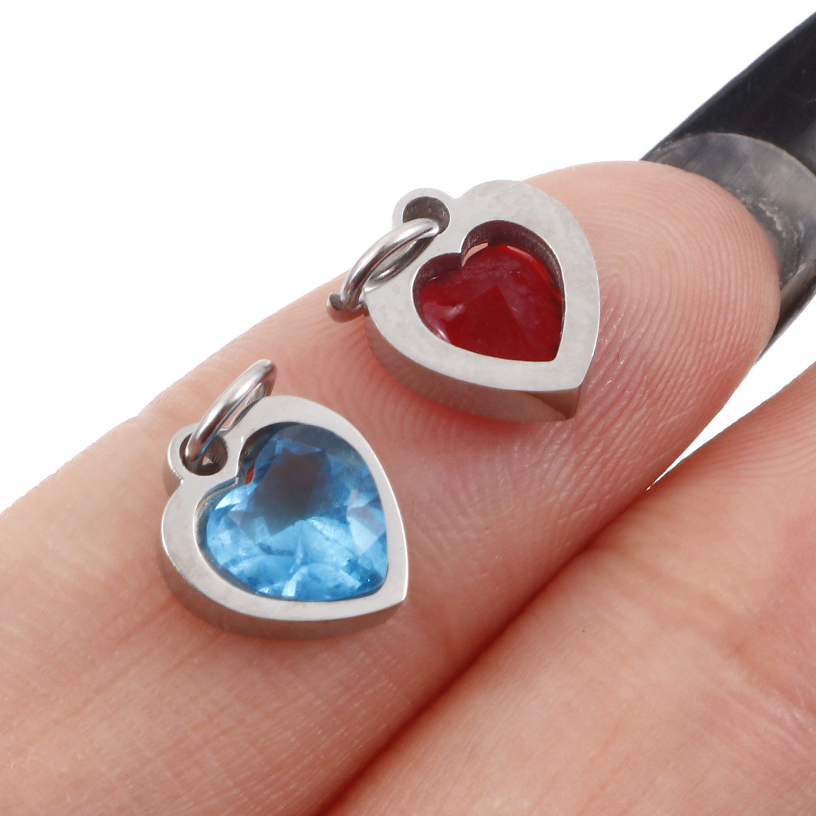 Bild von 304 Edelstahl Valentinstag Charms Herz Silberfarbe Bunt Zirkonia 13mm x 8mm, 1 Stück