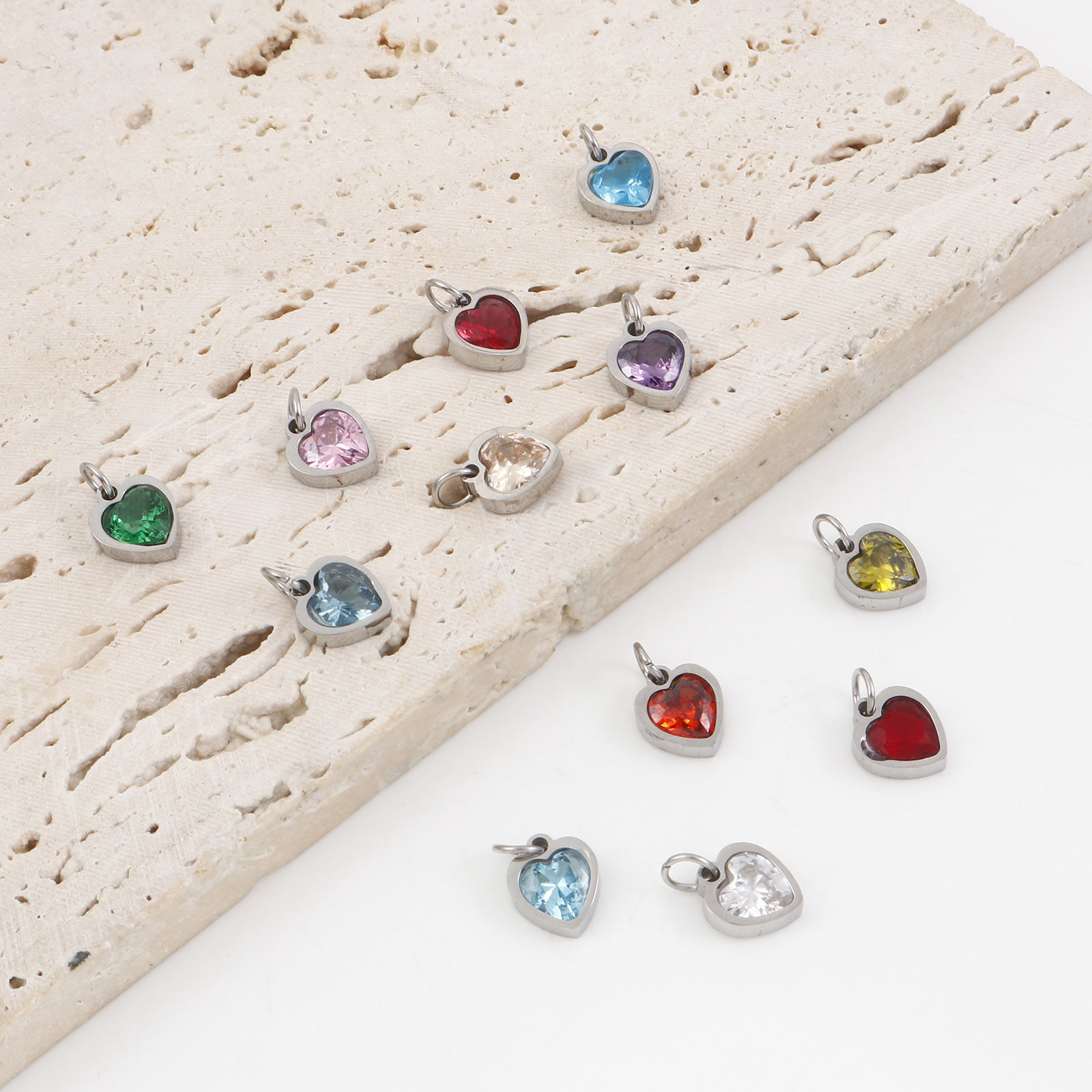 Bild von 304 Edelstahl Valentinstag Charms Herz Silberfarbe Bunt Zirkonia 13mm x 8mm, 1 Stück