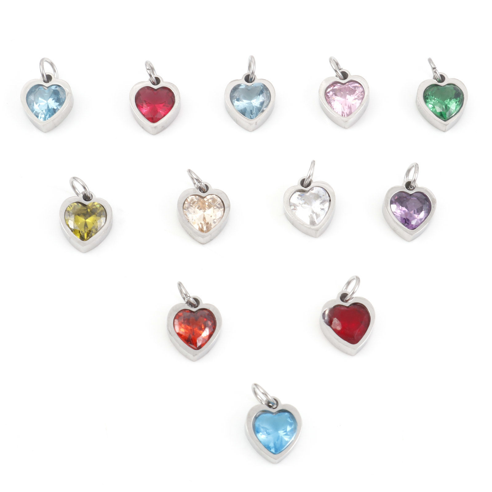 Bild von 304 Edelstahl Valentinstag Charms Herz Silberfarbe Bunt Zirkonia 13mm x 8mm, 1 Stück
