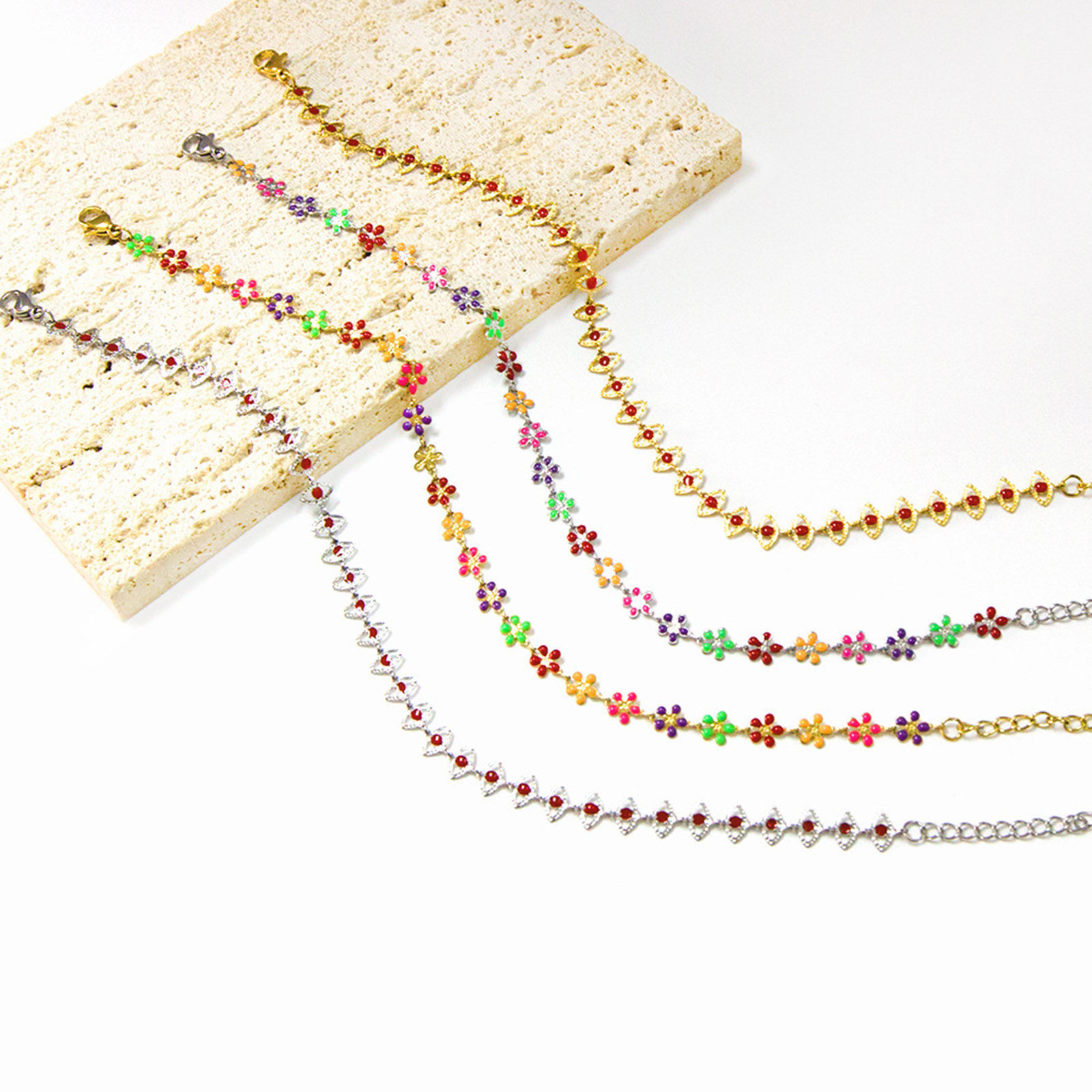 Изображение 304 Нержавеющая Сталь Ножные Браслеты Разноцветный Злой Глаз 22см длина, 1 ШТ