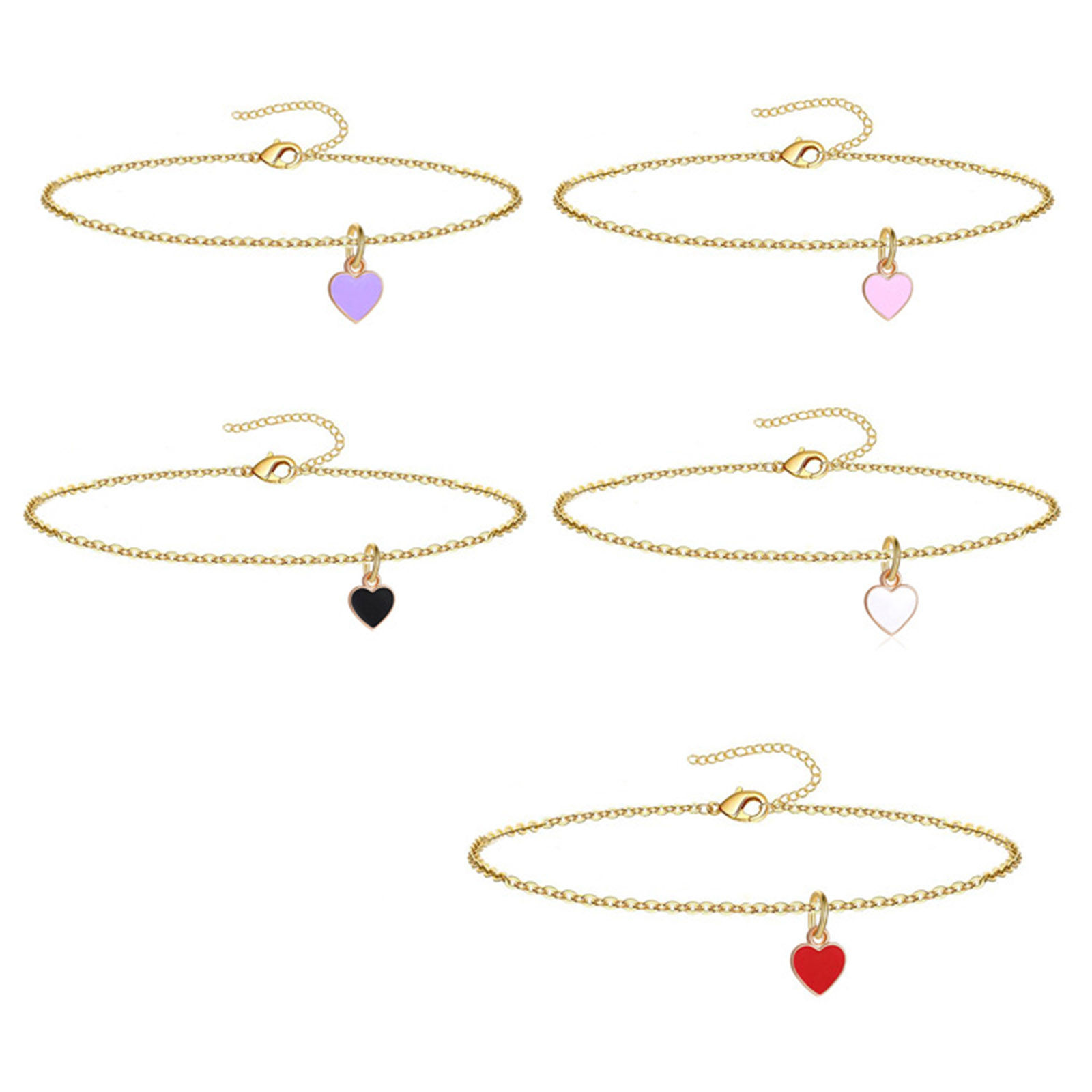 Immagine di 304 Acciaio Inossidabile San Valentino Catena Cavigliere Oro Placcato Multicolore Smalto Cuore 21cm lunghezza, 1 Pz
