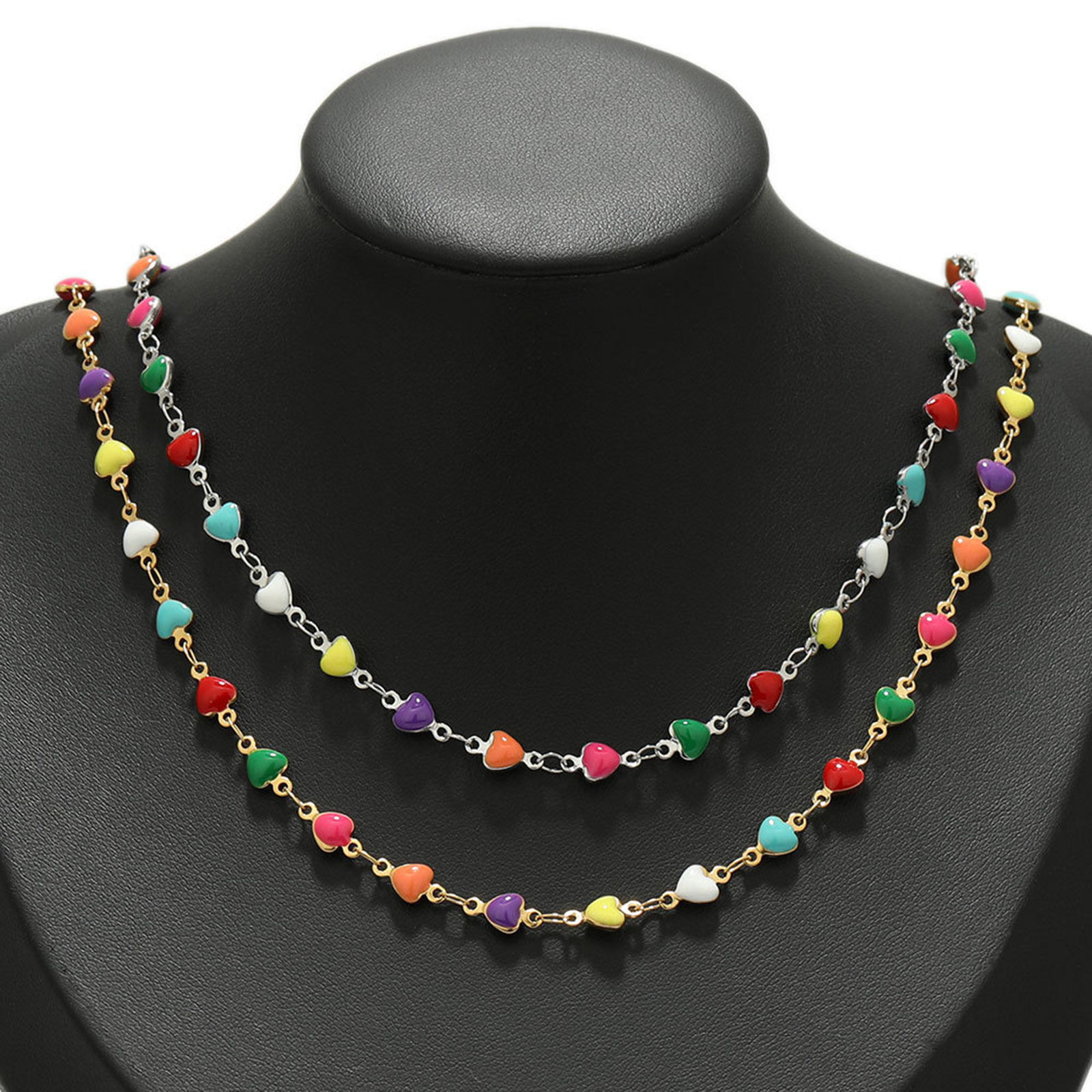 Picture of 304 Stainless Steel Link Chain Heart Gold Plated Multicolor Enamel 5mm