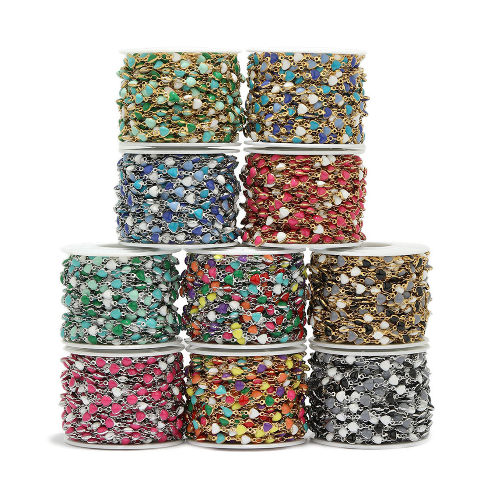 Picture of 304 Stainless Steel Link Chain Heart Gold Plated Multicolor Enamel 5mm
