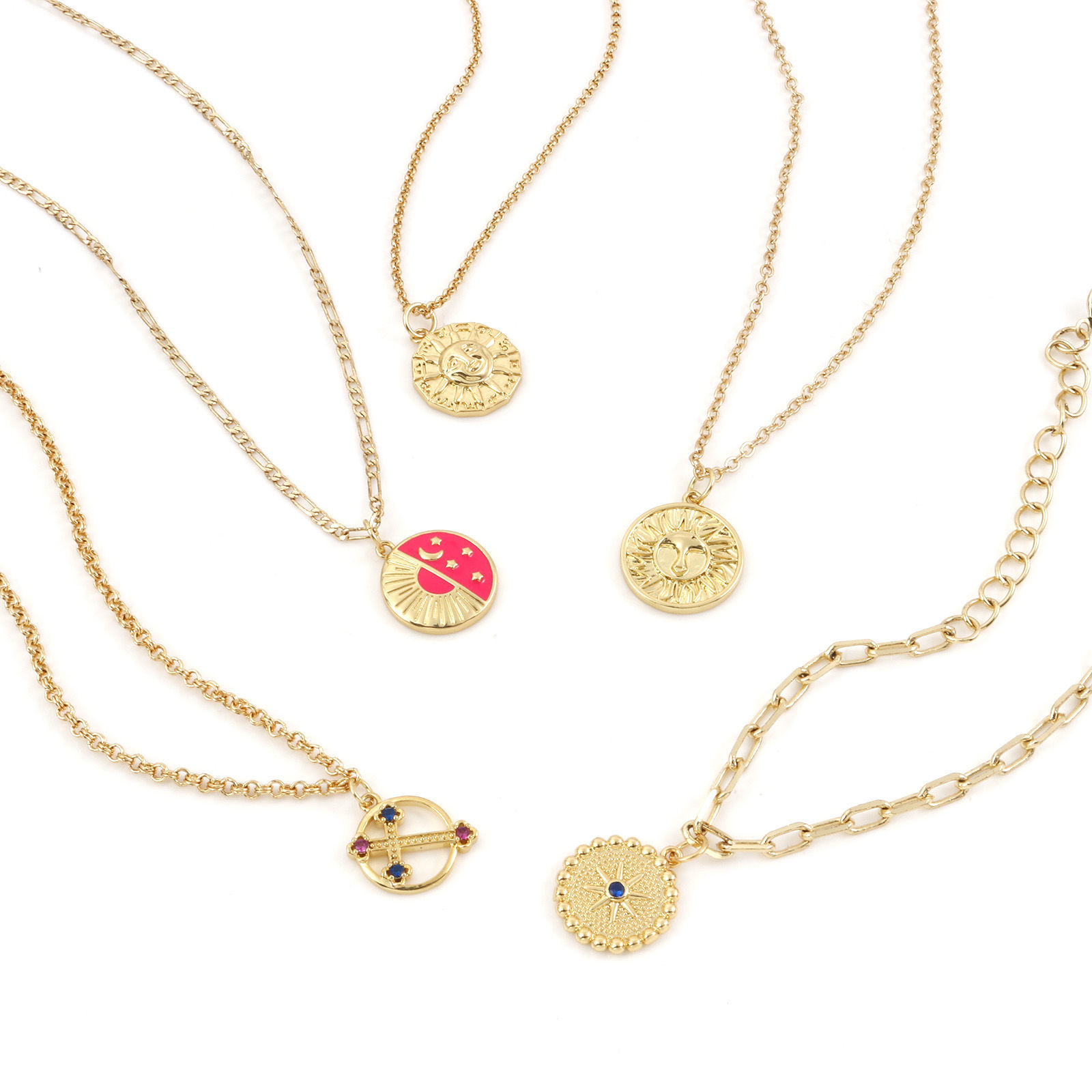 Picture of Brass Charms Gold Plated Sun Moon Enamel Clear Cubic Zirconia