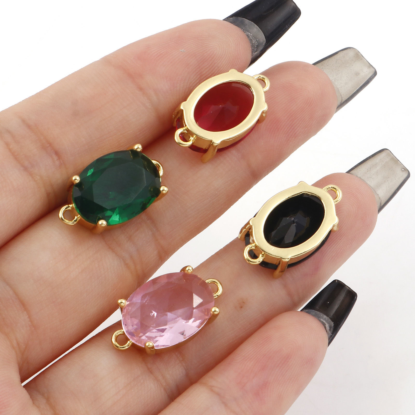 Image de Connecteurs en Laiton+Verre Doré Multicolore Ovale 18mm x 10mm, 1 Pièce