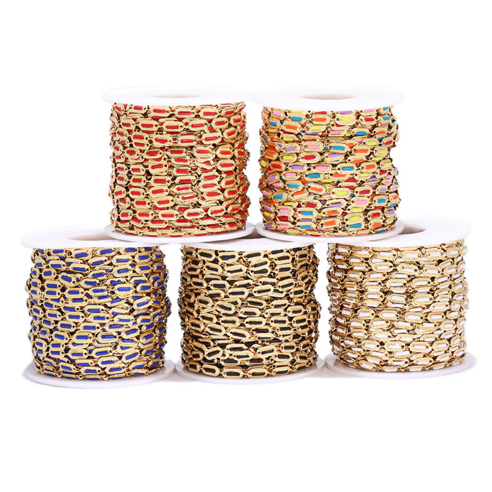 Picture of 304 Stainless Steel Handmade Link Chain Rectangle Gold Plated Multicolor Enamel 4.5mm