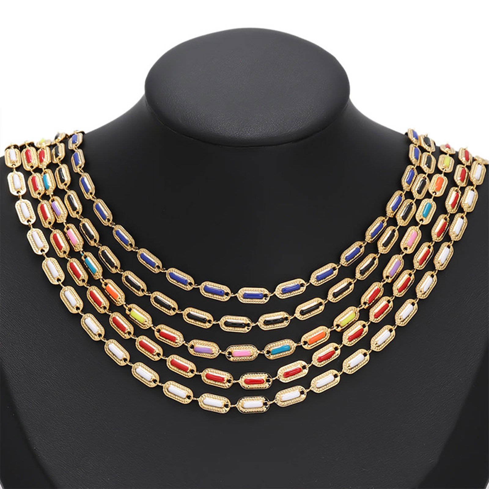 Picture of 304 Stainless Steel Handmade Link Chain Rectangle Gold Plated Multicolor Enamel 4.5mm