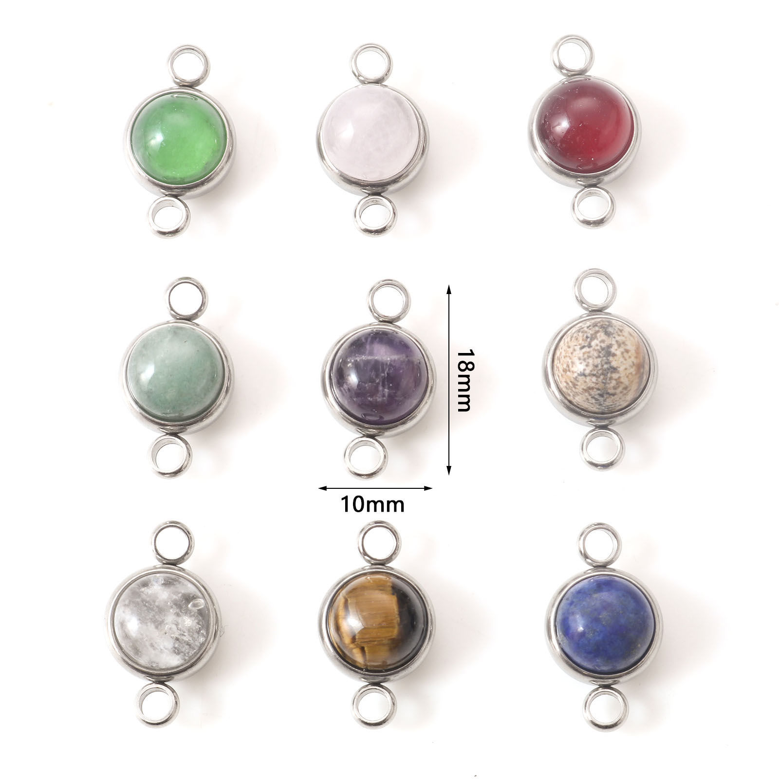 Bild von Verbindungsstücke aus 304 Edelstahl und Edelsteinen, silberfarben, mehrfarbig, rund, 18 mm x 10 mm