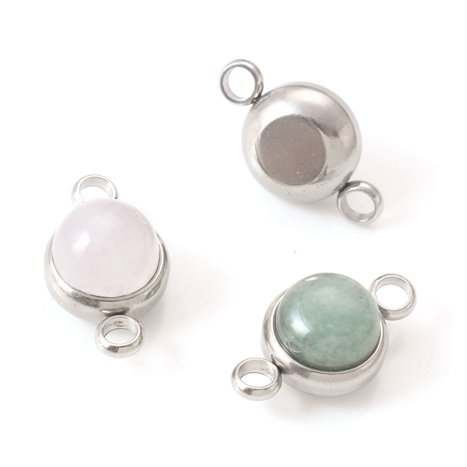 Bild von Verbindungsstücke aus 304 Edelstahl und Edelsteinen, silberfarben, mehrfarbig, rund, 18 mm x 10 mm