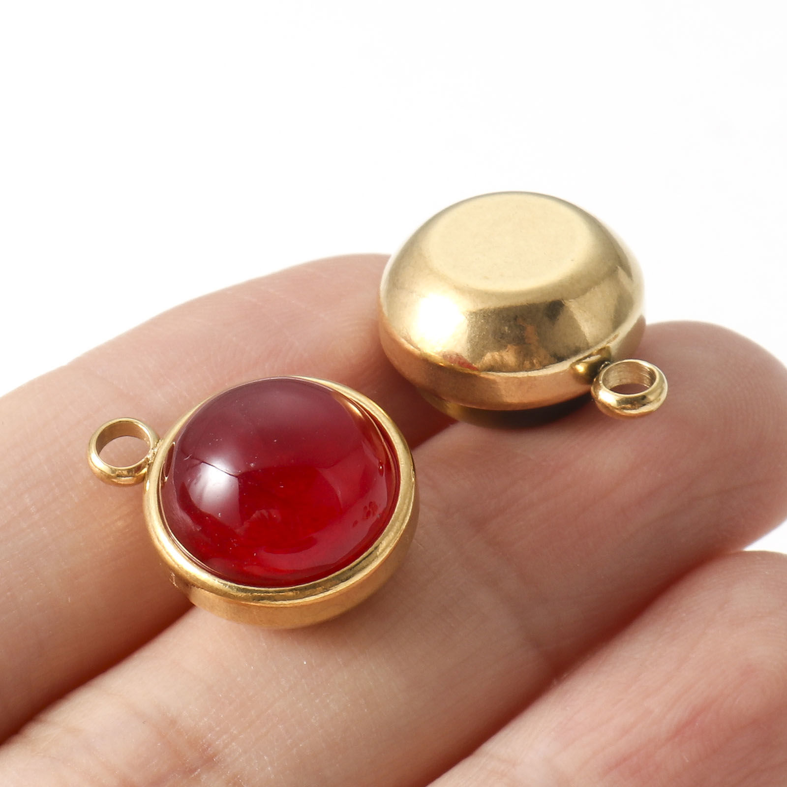 天然304ステンレス鋼 石 チャーム 円形 金メッキ 多色 18mm x 14mm、 1 個 の画像