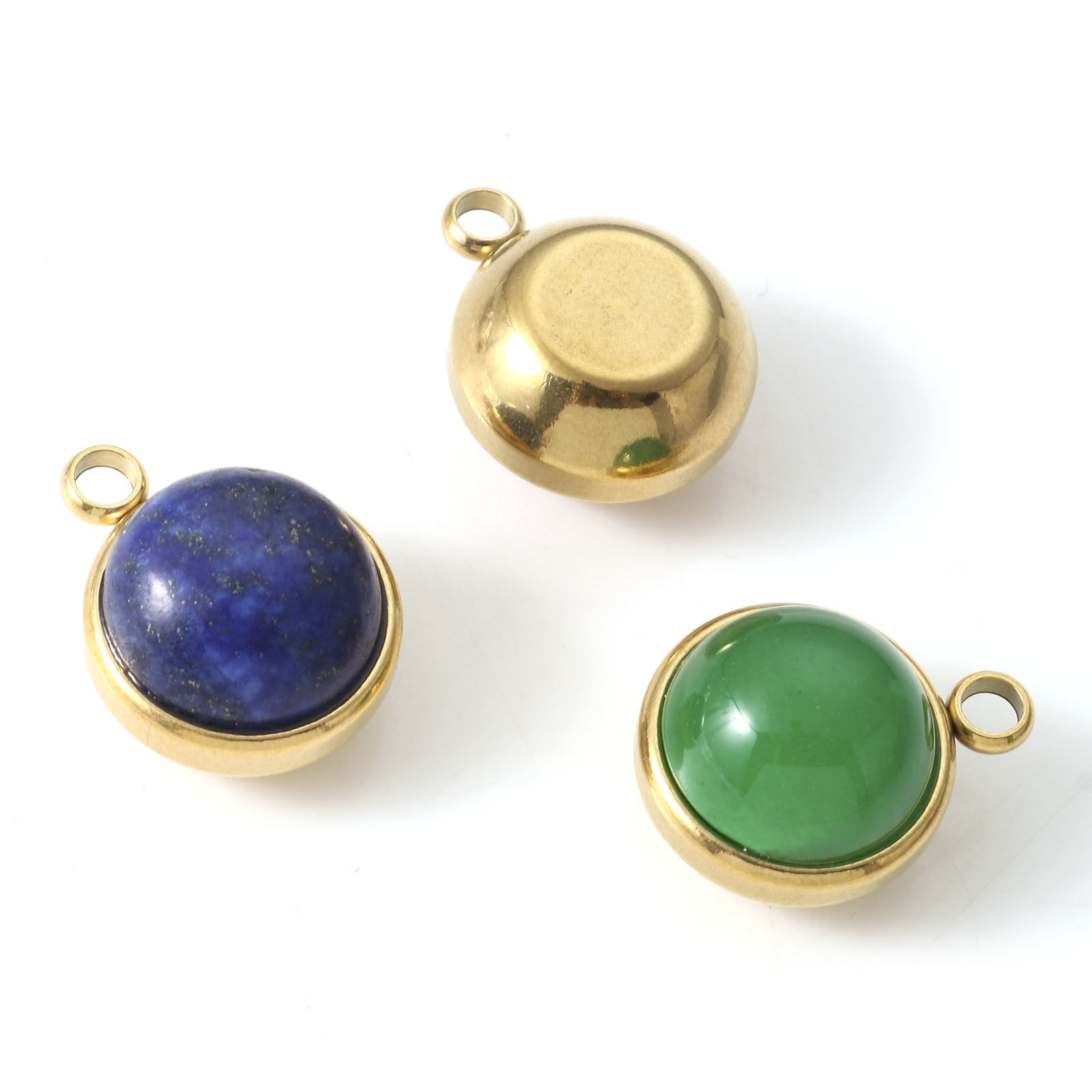 天然304ステンレス鋼 石 チャーム 円形 金メッキ 多色 18mm x 14mm、 1 個 の画像