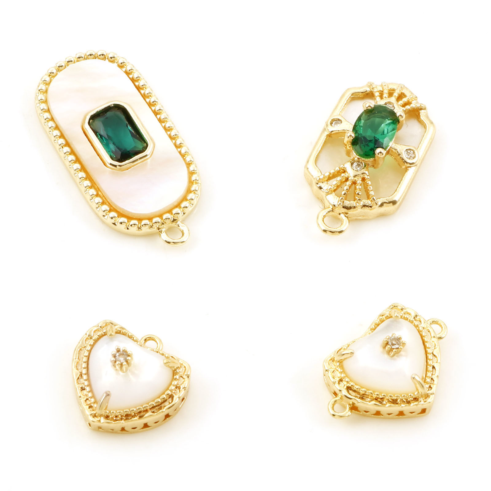 Picture of Brass Charms Real Gold Plated Micro Pave Clear Cubic Zirconia