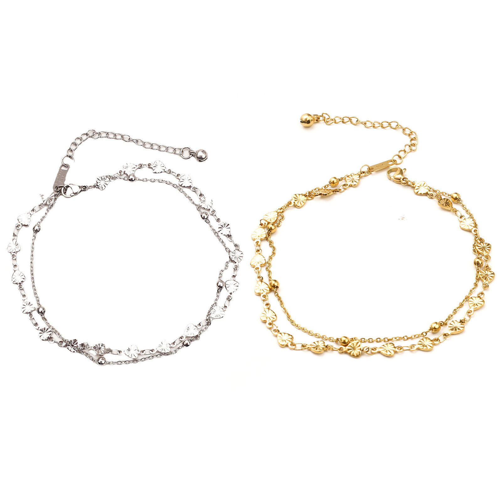 Bild von 304 Edelstahl Stilvoll Schmuckkette Kette Mehrschichtige Fußkette Bunt Herz 24cm lang, 1 Strang