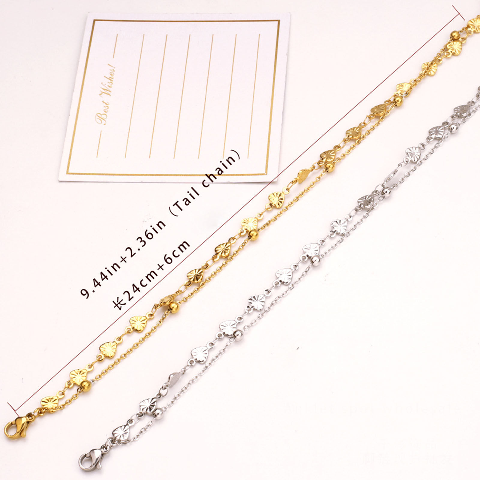 Bild von 304 Edelstahl Stilvoll Schmuckkette Kette Mehrschichtige Fußkette Bunt Herz 24cm lang, 1 Strang