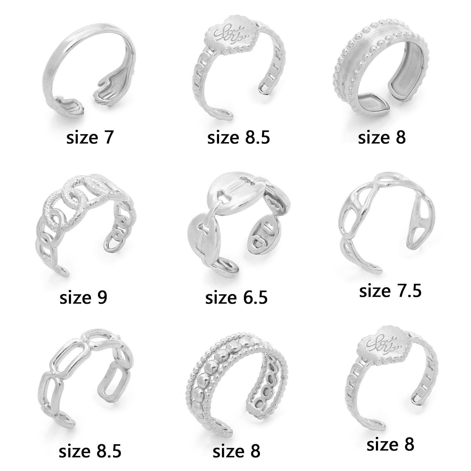 Picture of 304 Stainless Steel Open Adjustable Rings Silver Tone