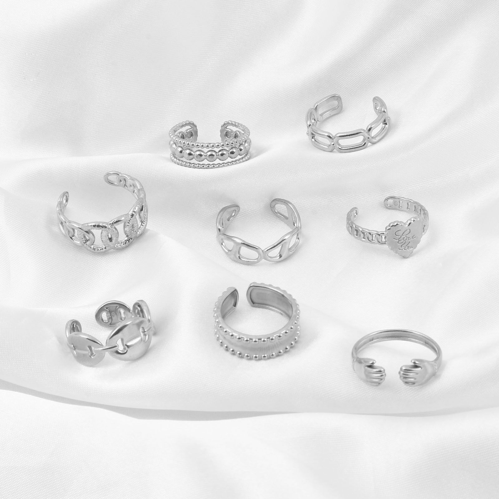 Picture of 304 Stainless Steel Open Adjustable Rings Silver Tone