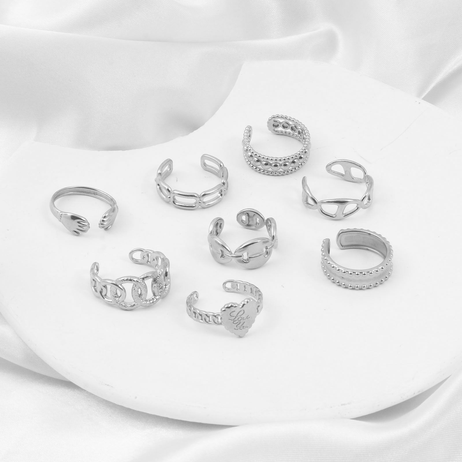 Picture of 304 Stainless Steel Open Adjustable Rings Silver Tone