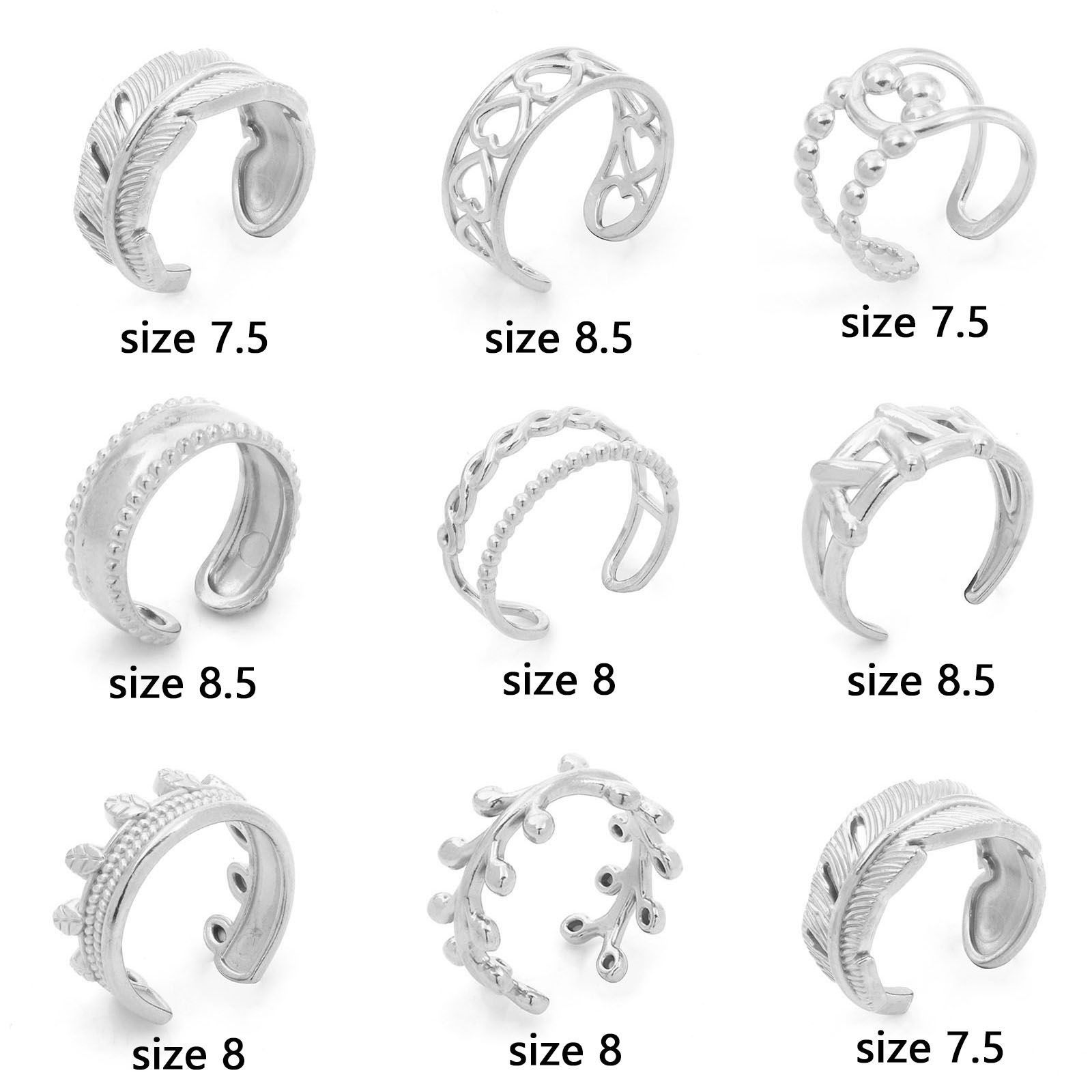 Picture of 304 Stainless Steel Open Adjustable Rings Silver Tone