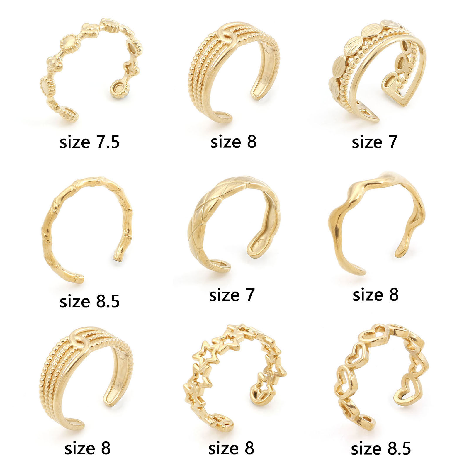 Picture of 304 Stainless Steel Open Adjustable Rings Gold Plated