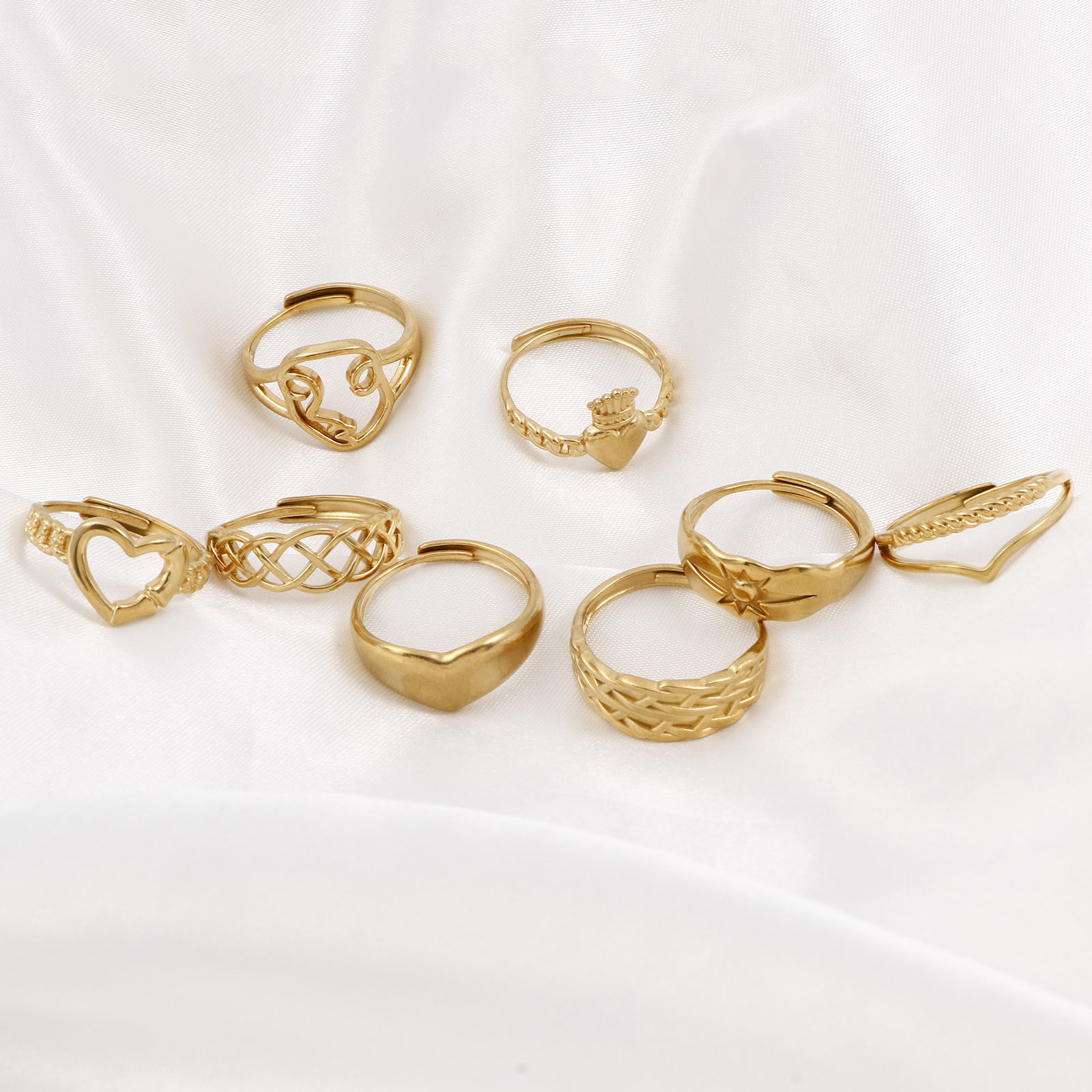 304ステンレス鋼 オープンタイプ 調整可能 リング 指輪 金メッキ 1 個 の画像