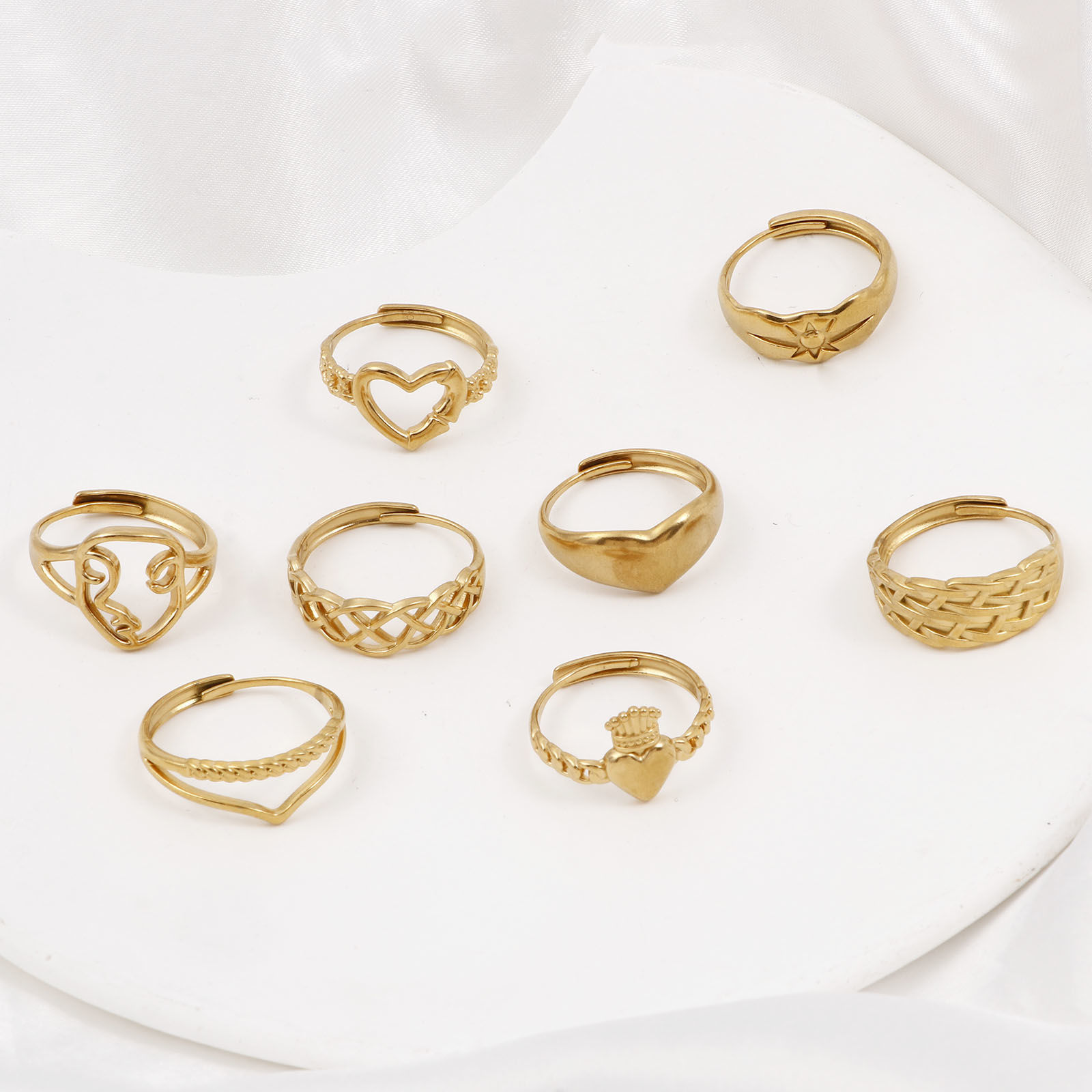 304ステンレス鋼 オープンタイプ 調整可能 リング 指輪 金メッキ 1 個 の画像