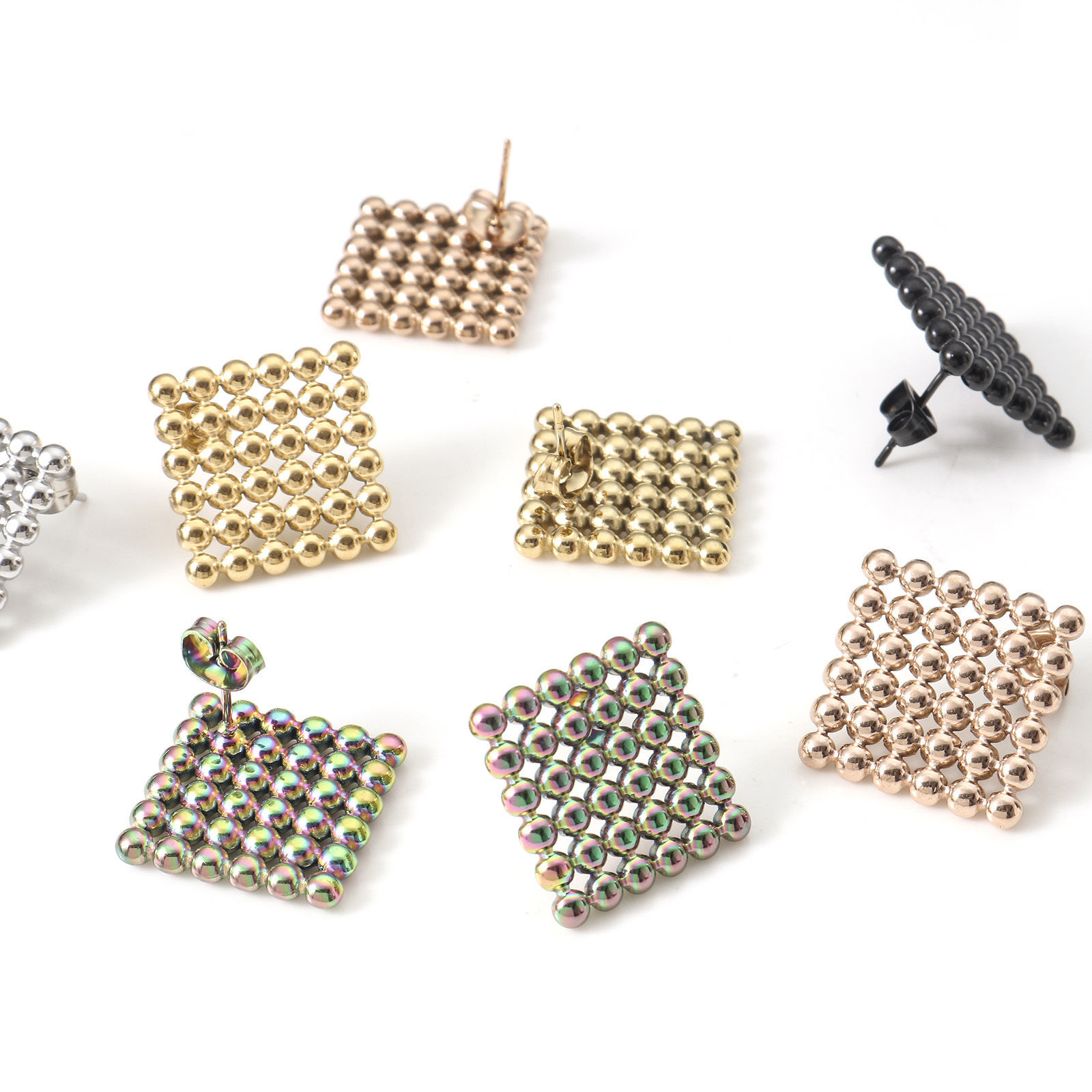 Immagine di 304 Acciaio Inossidabile Serie Geometry Orecchino Multicolore Rombo 24mm x 24mm, Posta / Filo Dimensione: (21 misura), 1 Paio