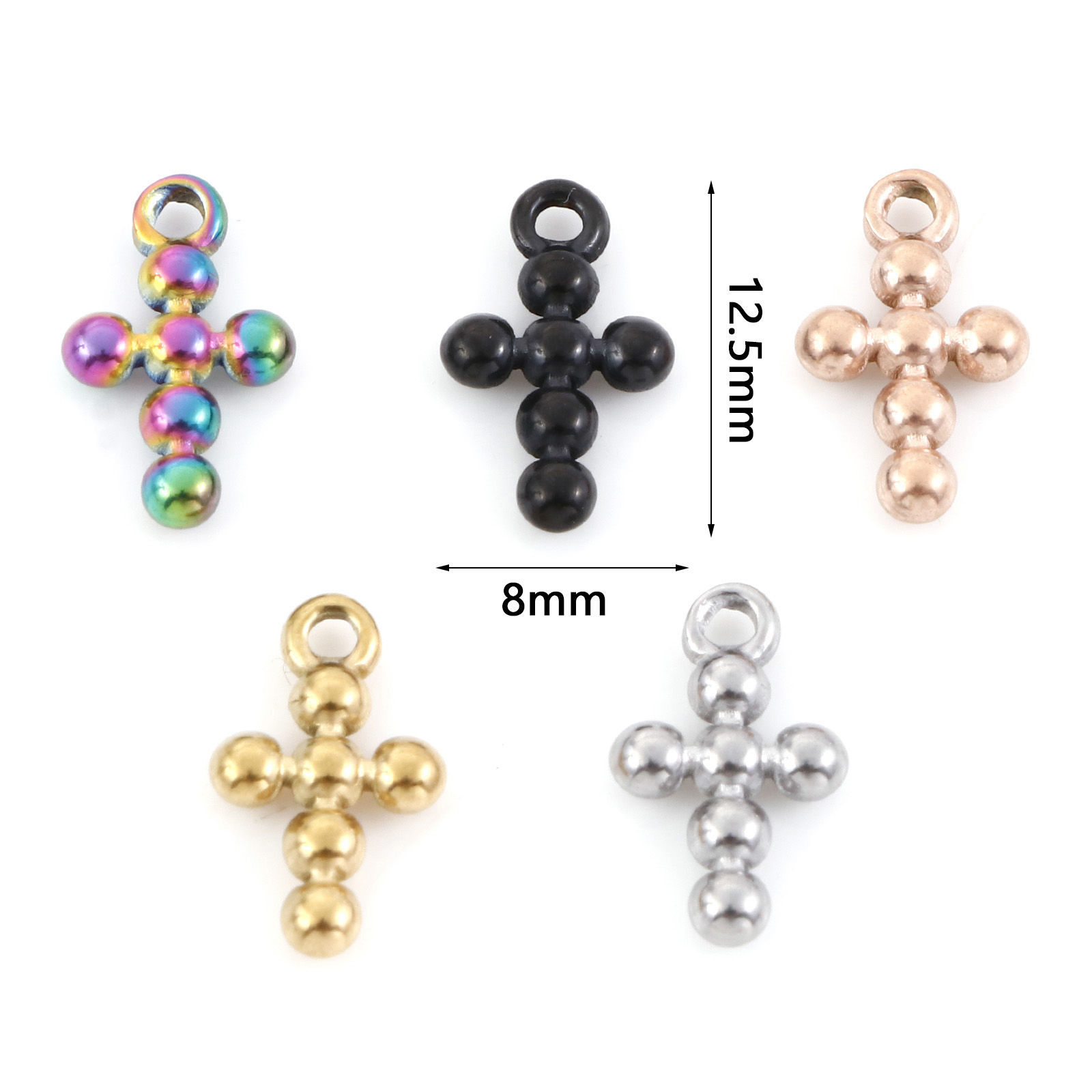 Picture of 304 Stainless Steel Religious Charms Multicolor Cross 12.5mm x 8mm