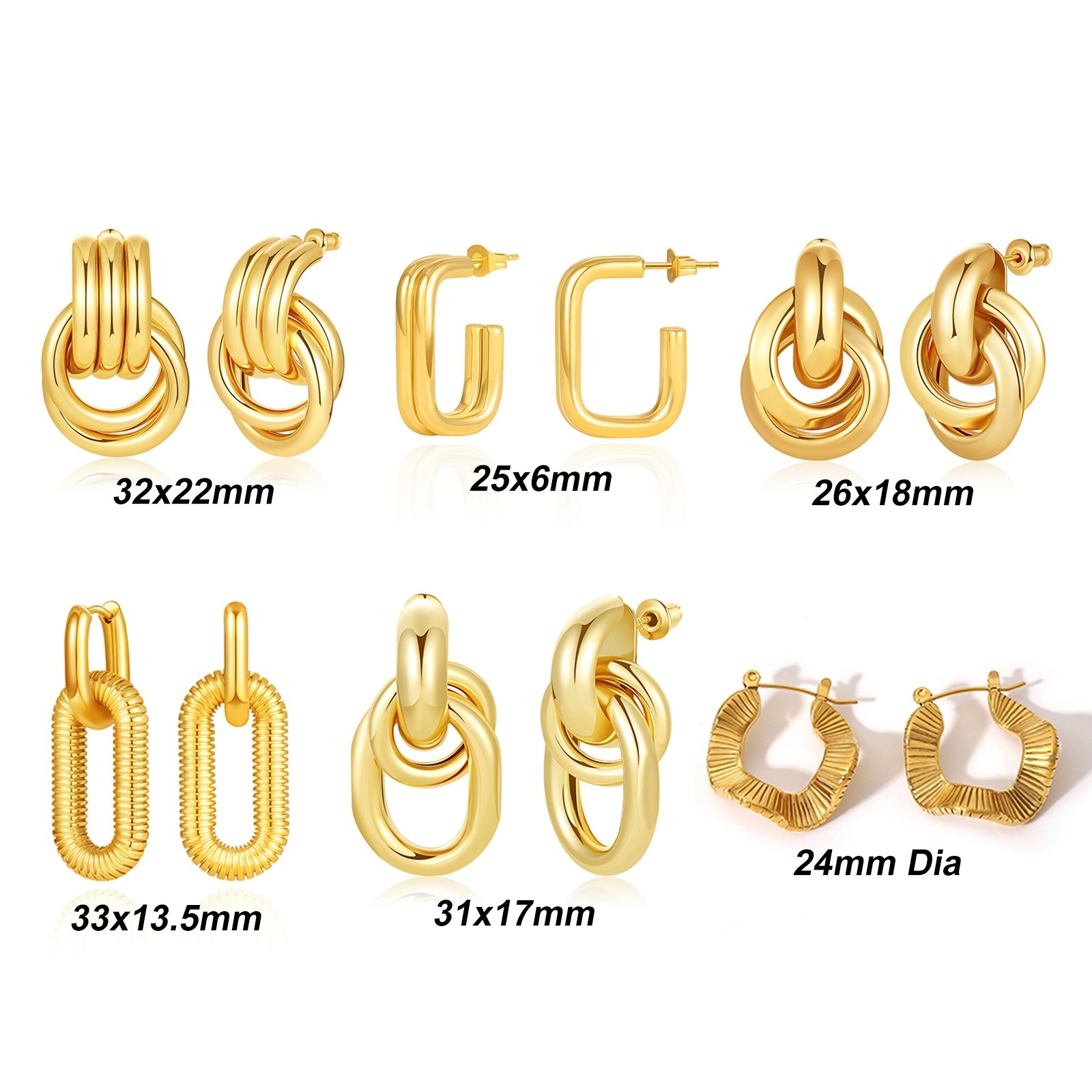 Image de 1 Paire Boucles d'Oreilles Exquis en 304 Acier Inoxydable Respectueux de la Nature À la Mode Plaqué Or Véritable Cadeau Pour Femmes