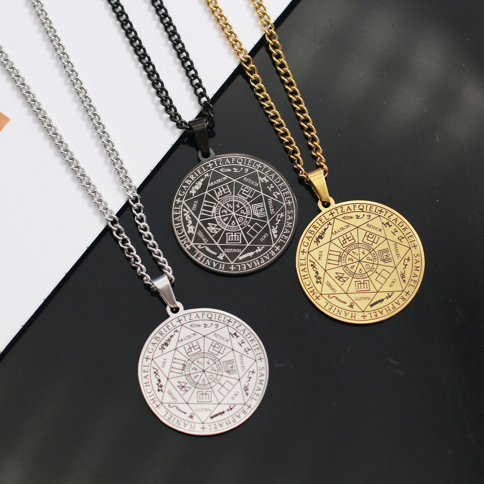 Picture of 304 Stainless Steel Religious Curb Link Chain Necklace Multicolor Round Magic Array 60cm(23 5/8") long