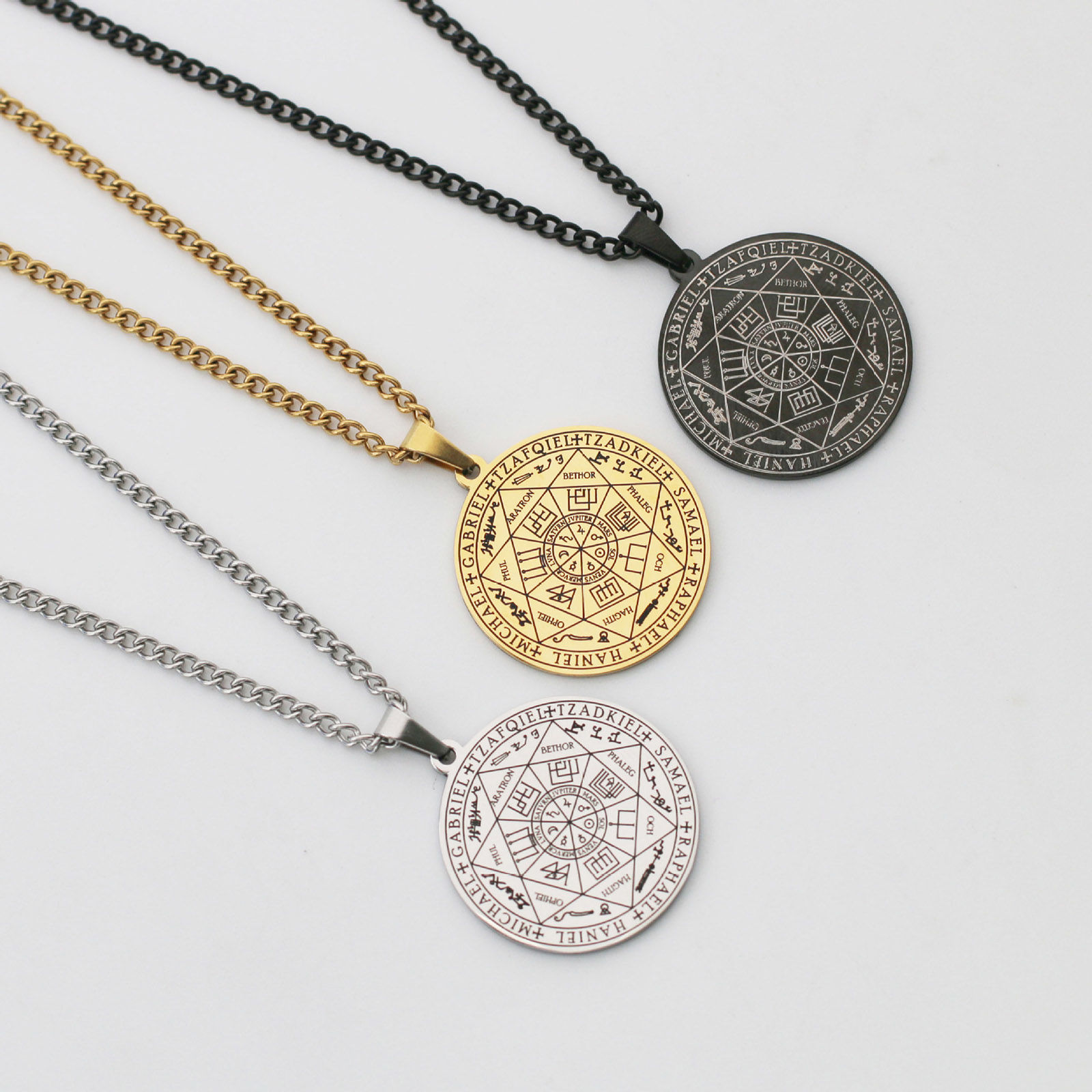 Picture of 304 Stainless Steel Religious Curb Link Chain Necklace Multicolor Round Magic Array 60cm(23 5/8") long