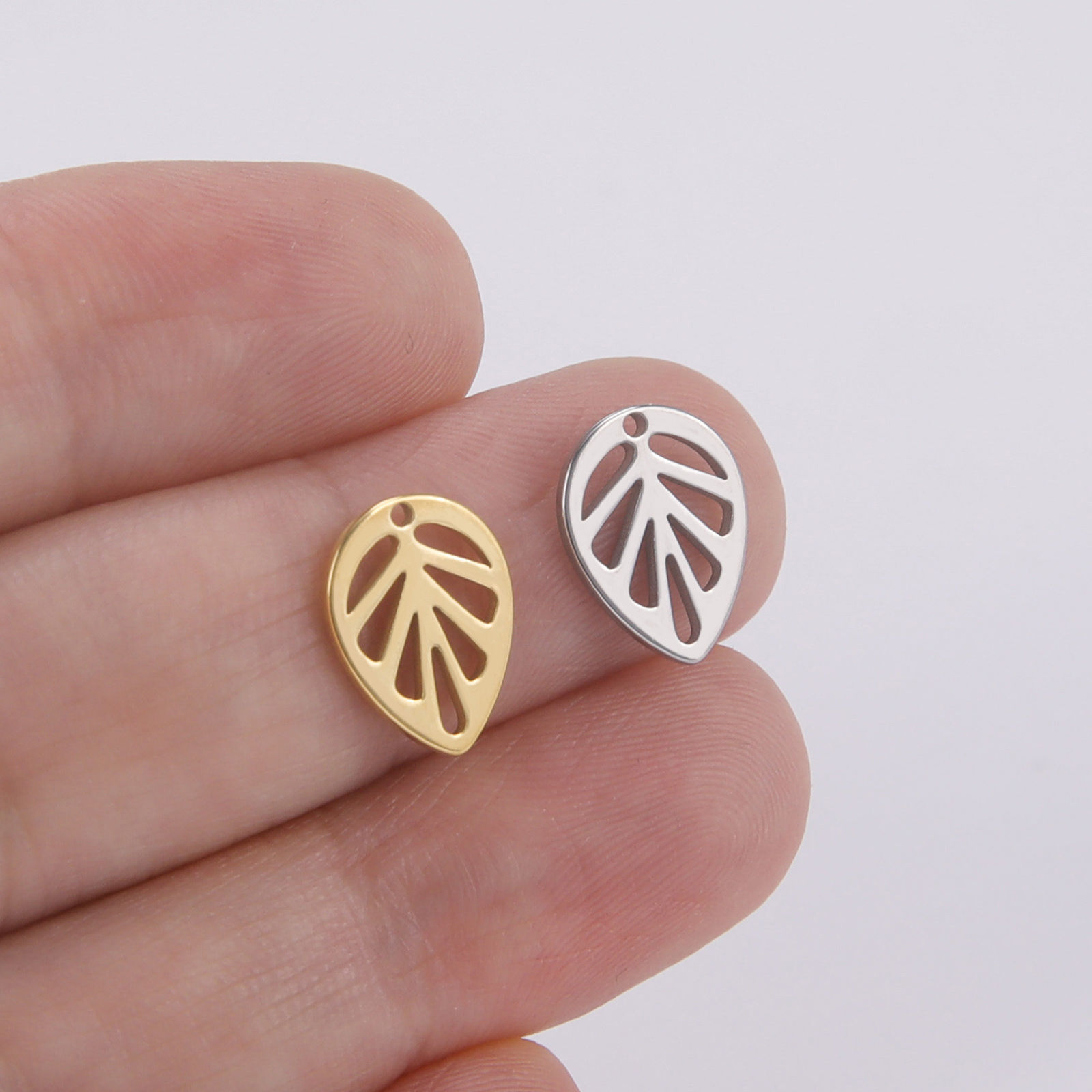 Picture of 304 Stainless Steel Charms Multicolor Leaf 10mm x 13mm