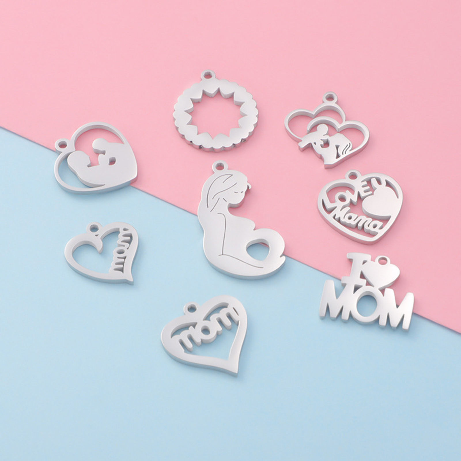 Picture of 304 Stainless Steel Mother's Day Charms Silver Tone Heart