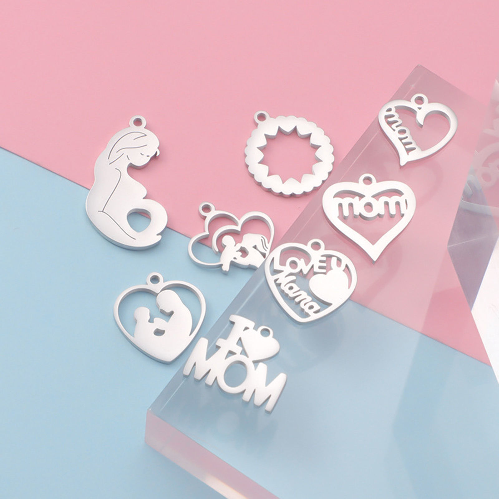 Picture of 304 Stainless Steel Mother's Day Charms Silver Tone Heart
